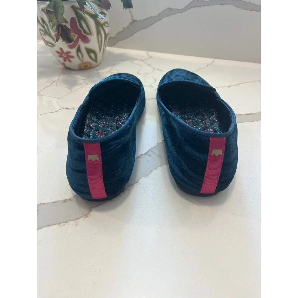 Birdies The Starling Blue Crushed Velvet Loafers Smoking Slippers Womens 8.5